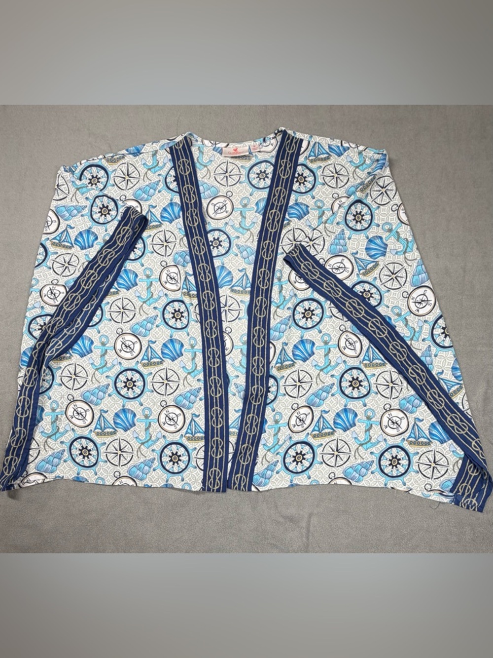 Quacker Factory Blue and White Nautical Kimono Cardigan